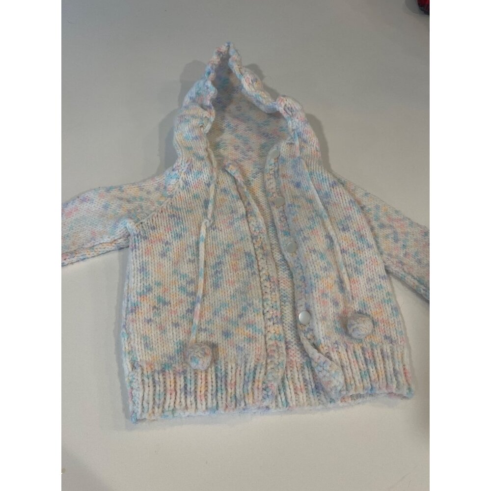 Handmade Baby Hooded Cardigan With Buttons & Multicolor Speckled Knit Design